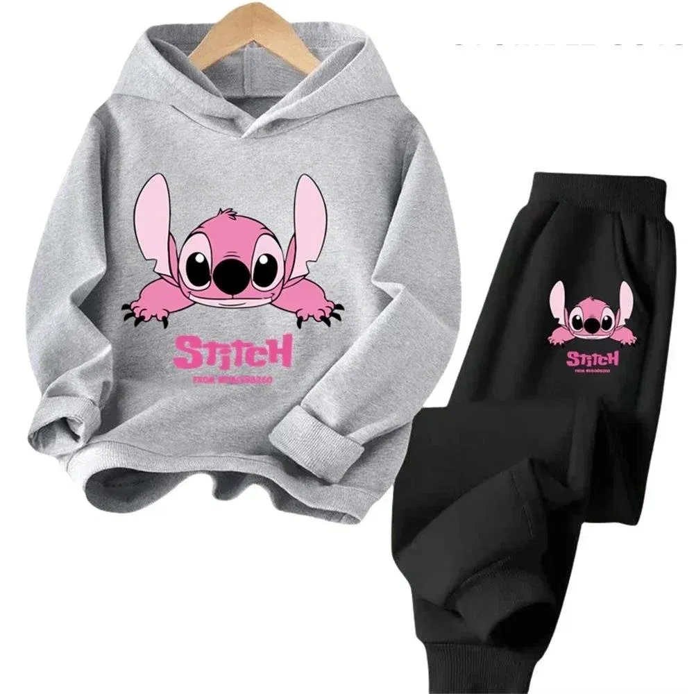 Color: Khaki, Kid Size: 4 - Children Hoodies Stitch Kawaii Fashion Pullover Sweatshirt Anime Trucksuit Manga Cartoons Girls Boy Kids Autumn Casual Clothes
