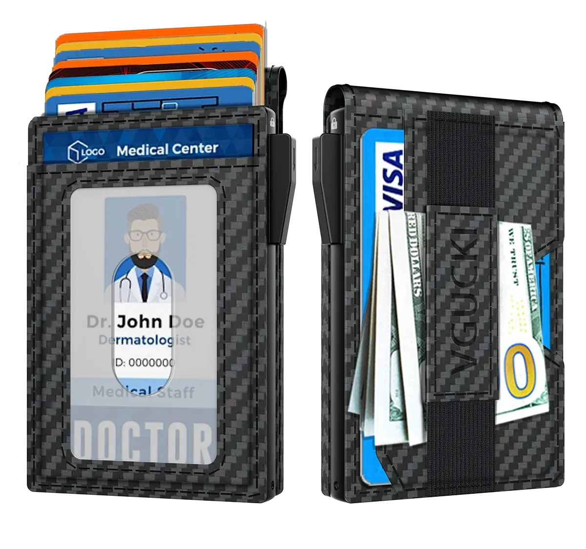 Color: Orange - Mens Minimalist Wallet 9-13 Cards, Slim Compact Wallet with Cash strap & ID Window, RFID Blocking Smart Pop Up Card Wallet