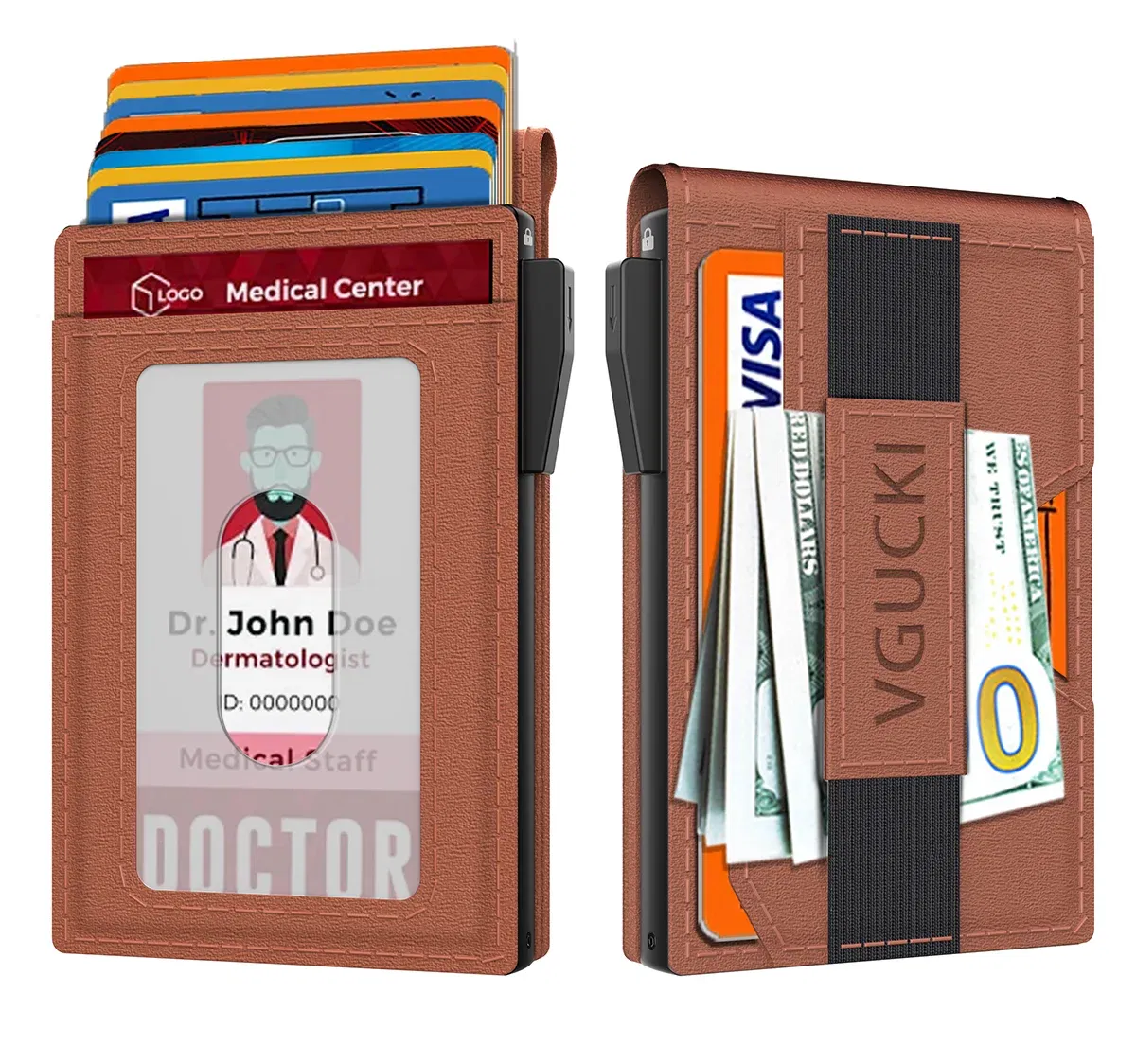 Color: Orange - Mens Minimalist Wallet 9-13 Cards, Slim Compact Wallet with Cash strap & ID Window, RFID Blocking Smart Pop Up Card Wallet