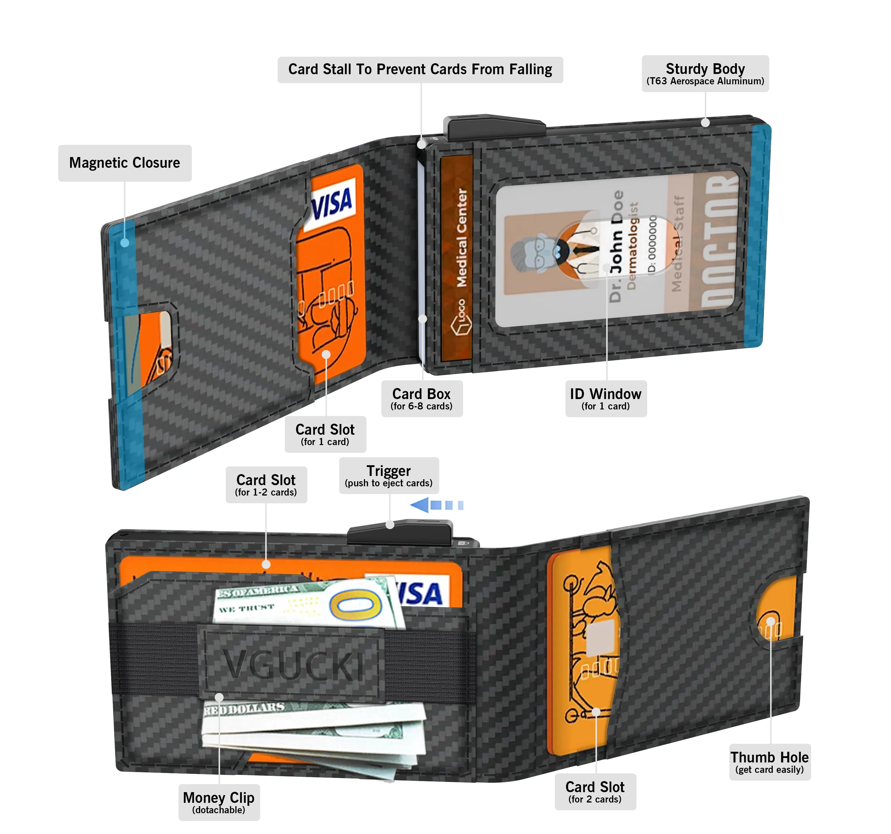 Color: Orange - Mens Minimalist Wallet 9-13 Cards, Slim Compact Wallet with Cash strap & ID Window, RFID Blocking Smart Pop Up Card Wallet