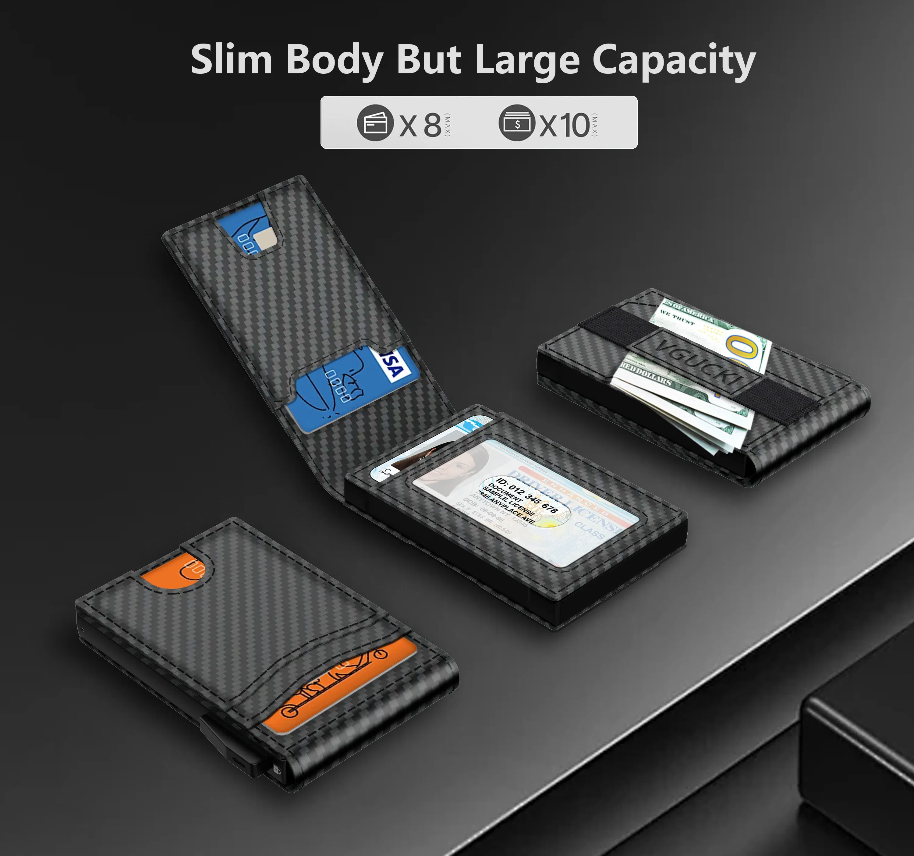 Color: Orange - Mens Minimalist Wallet 9-13 Cards, Slim Compact Wallet with Cash strap & ID Window, RFID Blocking Smart Pop Up Card Wallet