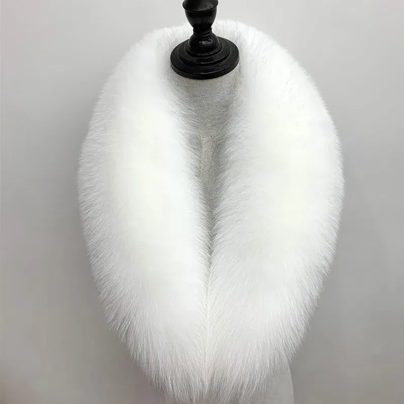Color: Blue, Size: M - Winter Real Fox Fur Collar Woman Black Natural Fur Scarf Shawl For Women Collars Wraps Neck Warmer Fur Scarves Luxery Scarf Men