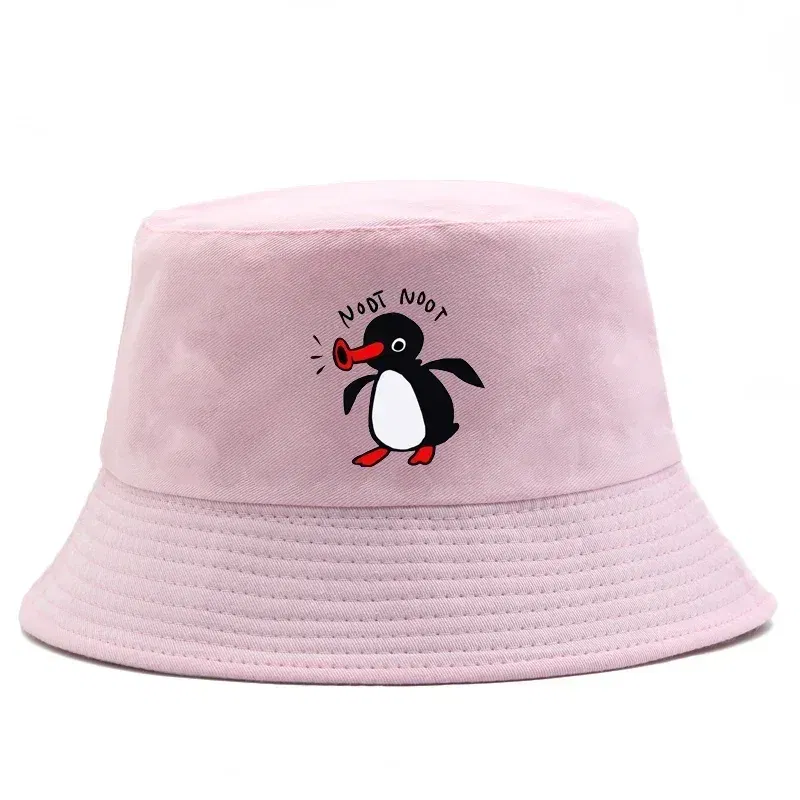 Color: Silver - Summer Penguin Bucket Hat Reversible Bob Men Women Cotton Travel Beach Fisherman Hat Outdoor Sports Pull Up Bob Panama Sun Hat