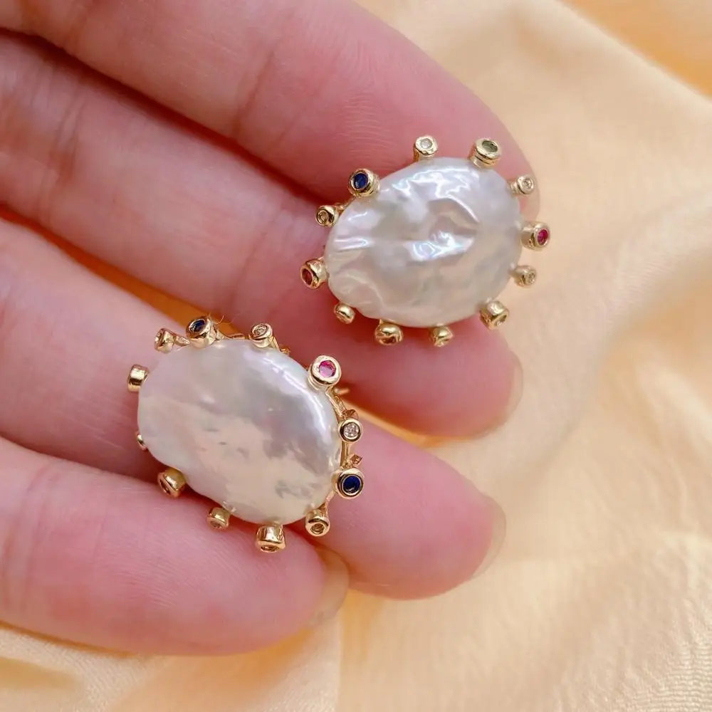 Y?·YING Cultured White Keshi Pearl Stud Earrings For Women Valentines Day Jewelry