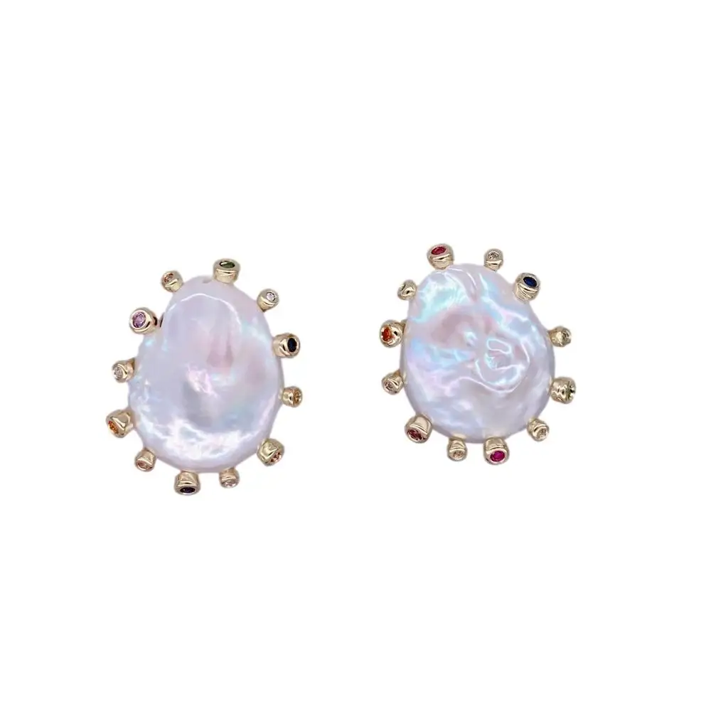Y?·YING Cultured White Keshi Pearl Stud Earrings For Women Valentines Day Jewelry