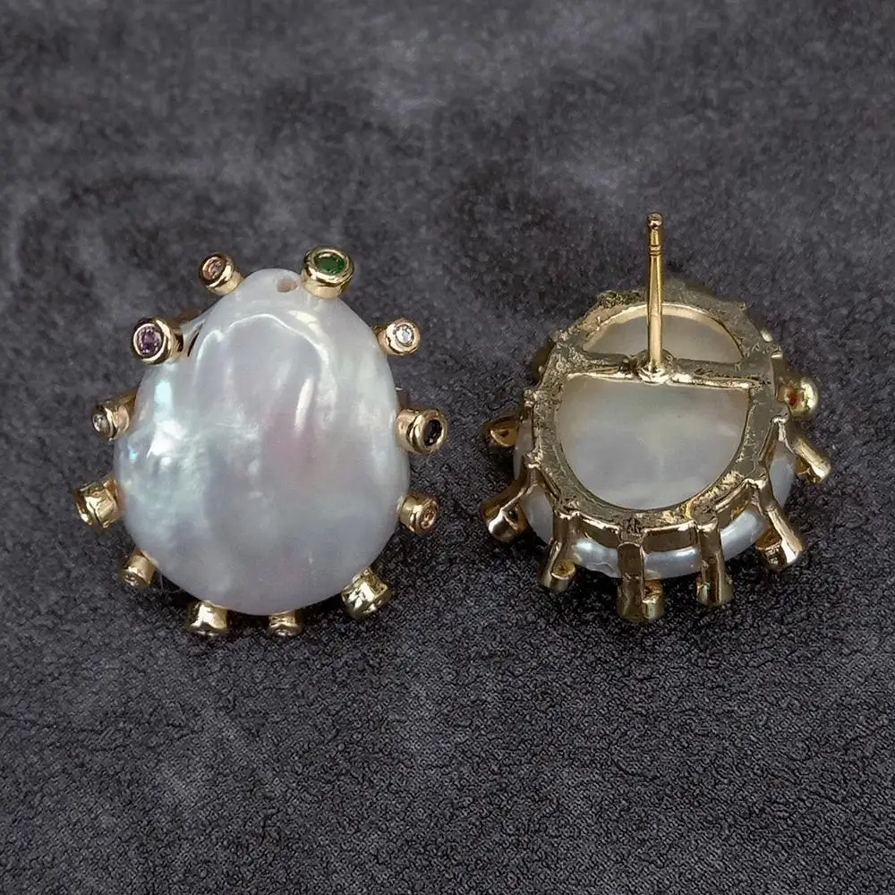 Y?·YING Cultured White Keshi Pearl Stud Earrings For Women Valentines Day Jewelry