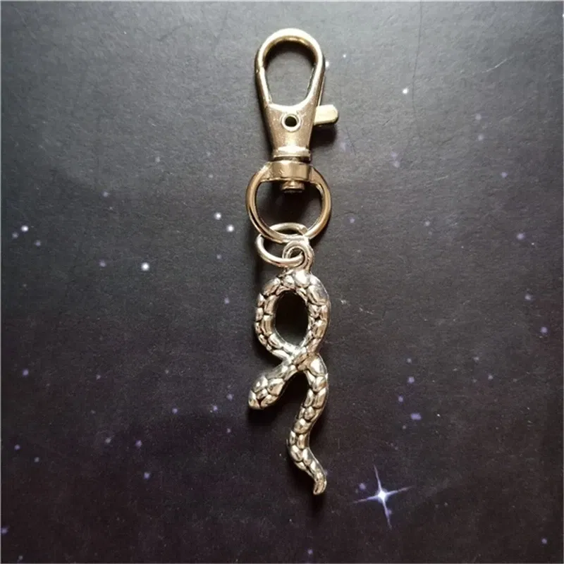 Snake Keychain, Snake Jewelry, Antique Silver Color Snake Charm Keychain, Serpent Jewelry, Reptile Key Ring, Snake Lover Gift