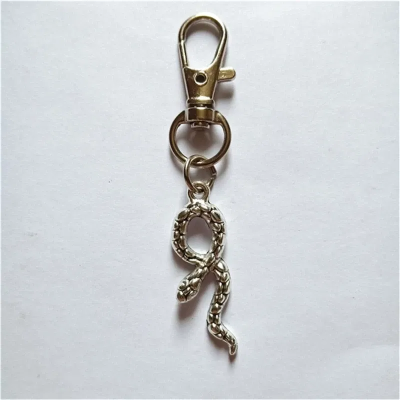Snake Keychain, Snake Jewelry, Antique Silver Color Snake Charm Keychain, Serpent Jewelry, Reptile Key Ring, Snake Lover Gift
