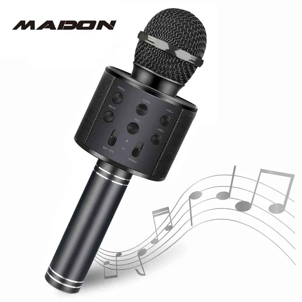 Color: GRAY, Ships From: CHINA - Cute Kids Microphone Wireless Bluetooth Karaoke Microphone for Adults, Toys for Boys Girls Gift for Birthday Party