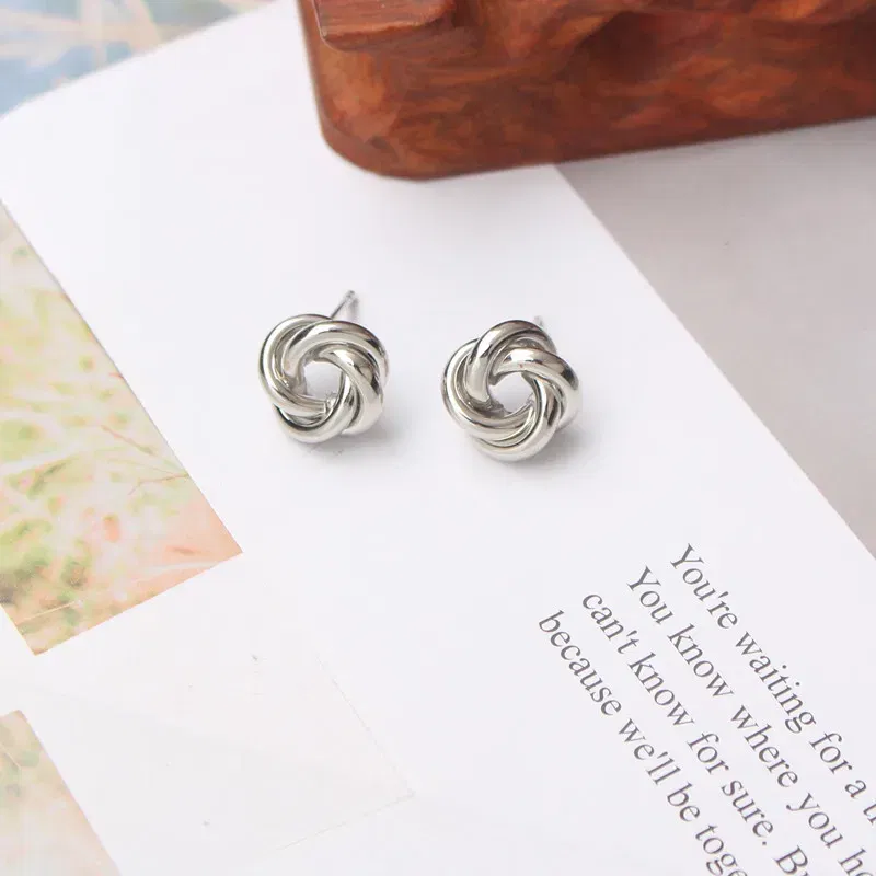 Metal Color: Imitation Rhodium Plated - Tiny Metal Stud Earrings for Women Gold Color Twist Round Earrings Small Unusual Earrings boucles d'oreilles Fashion Jewelry