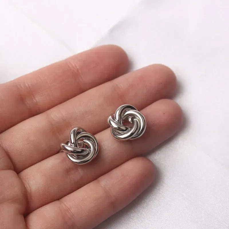 Metal Color: Imitation Rhodium Plated - Tiny Metal Stud Earrings for Women Gold Color Twist Round Earrings Small Unusual Earrings boucles d'oreilles Fashion Jewelry