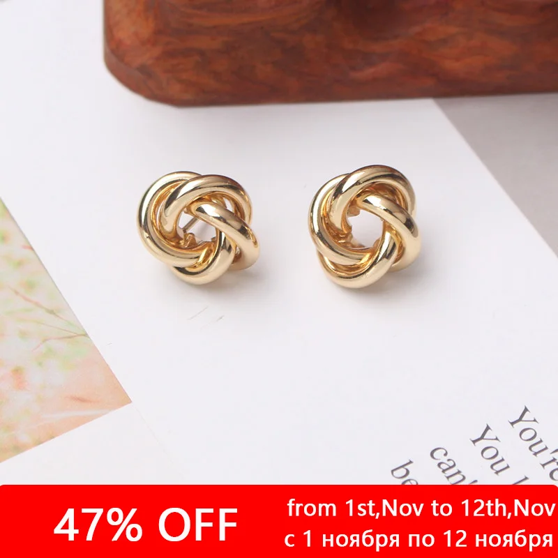 Metal Color: Imitation Rhodium Plated - Tiny Metal Stud Earrings for Women Gold Color Twist Round Earrings Small Unusual Earrings boucles d'oreilles Fashion Jewelry
