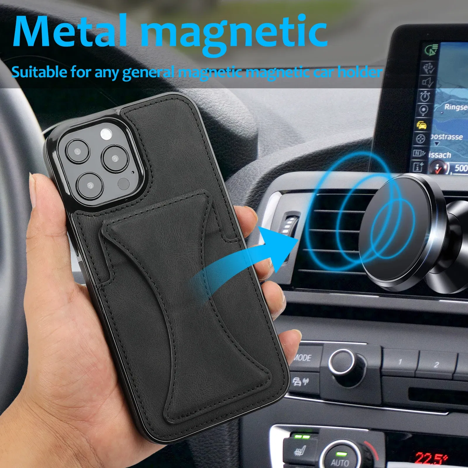 Color: Blue, Material: Cotton Fabric - For iPhone 16 Pro Max Plus Case 2024 With Magnetic Leather Kickstand Card Slot Wallet Back Cover Protection Shockproof Coque