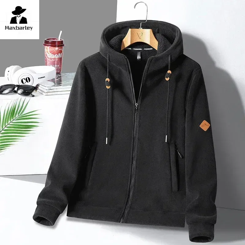 Color: black, Size: L - Winter Warm Cashmere Jacket Mens High-end Ski Fleece Iined Thickened Hoodie Coat Casual Womens Outdoor Camping Cold-proof Jacket