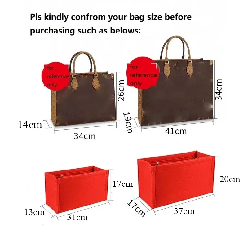 Color: Red, Size: L - Felt Cloth Insert Bag Fits BOOK TOTE Makeup Handbag Organizer Travel Inner Purse Cosmetic Bag Mommy Bag Fit ONTHEGO Tote