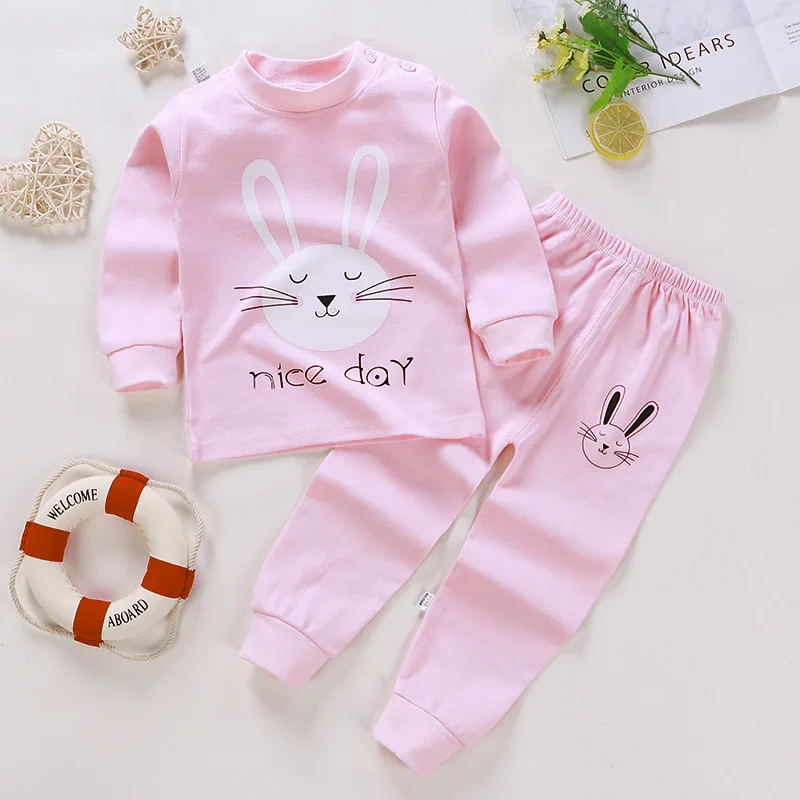 Color: Yellow, Kid Size: 4T - Cotton Boys Girls Sleepwear Suits Autumn Spring Newborn Underclothes 2pcs Kids Clothes Set Toddler Kids Pajamas