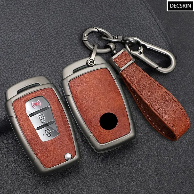 Color Name: Silver - Zinc Alloy+ Leather Car Flip Key Case Cover Shell Fob For SsangYong Kyron 2 Sanka Actyon Korando Tivoli Protective Accessories