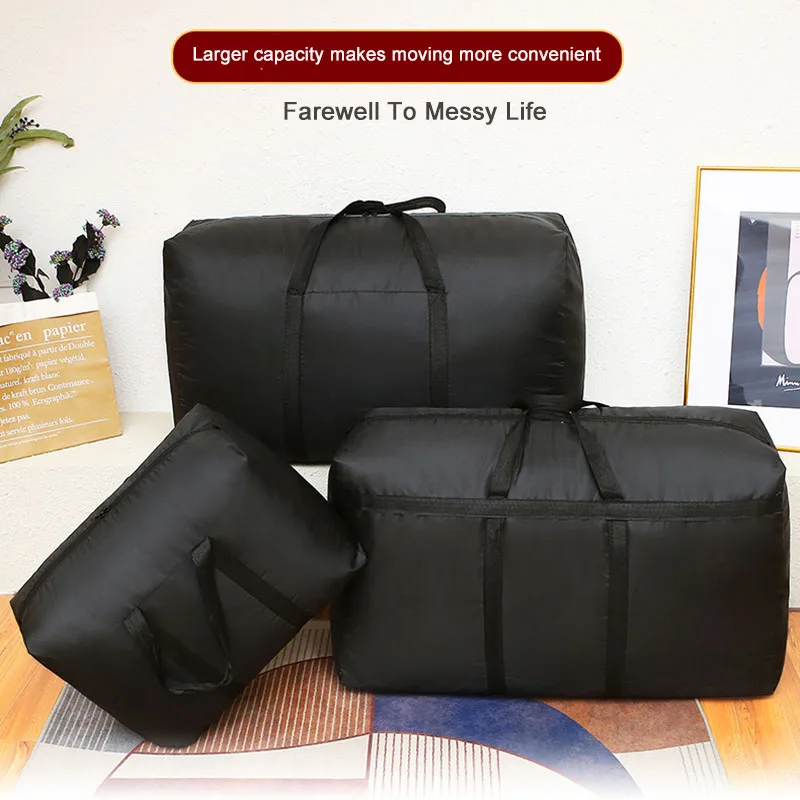 Color: Pink - super large capacity travel duffel bag foldable luggage travel bag Waterproof Polyester Organizer Cloth Quilt Storage Bag