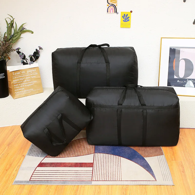 Color: Pink - super large capacity travel duffel bag foldable luggage travel bag Waterproof Polyester Organizer Cloth Quilt Storage Bag