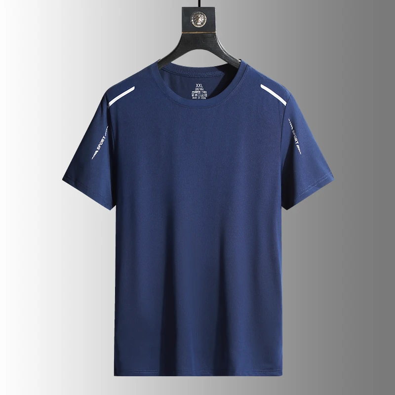 Color: Silver, Size: 5XL - Men's Silk Ice Round Collar T-shirt, Simple Running Fitness Suit, Breathable Thin T-shirt, Quick Dry T-shirt, Summer
