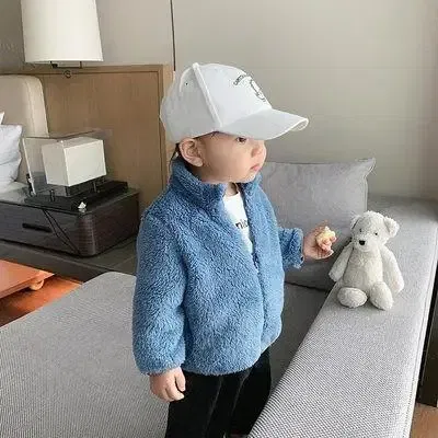 Color: Gold, Kid Size: 8T - Solid Color Fashion Children Plush Coat Autumn Winter Warm Baby Girl Boy Casual Jacket Greatcoat Kids Clothing Toddler Outerwear