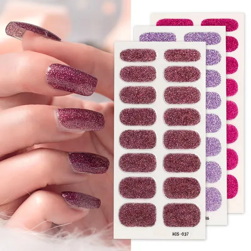 Color: apple green - Nail Sticker Shiny Design Full Beauty Stickers for Nails Decals Plain Stickers Women Salon Nail Art