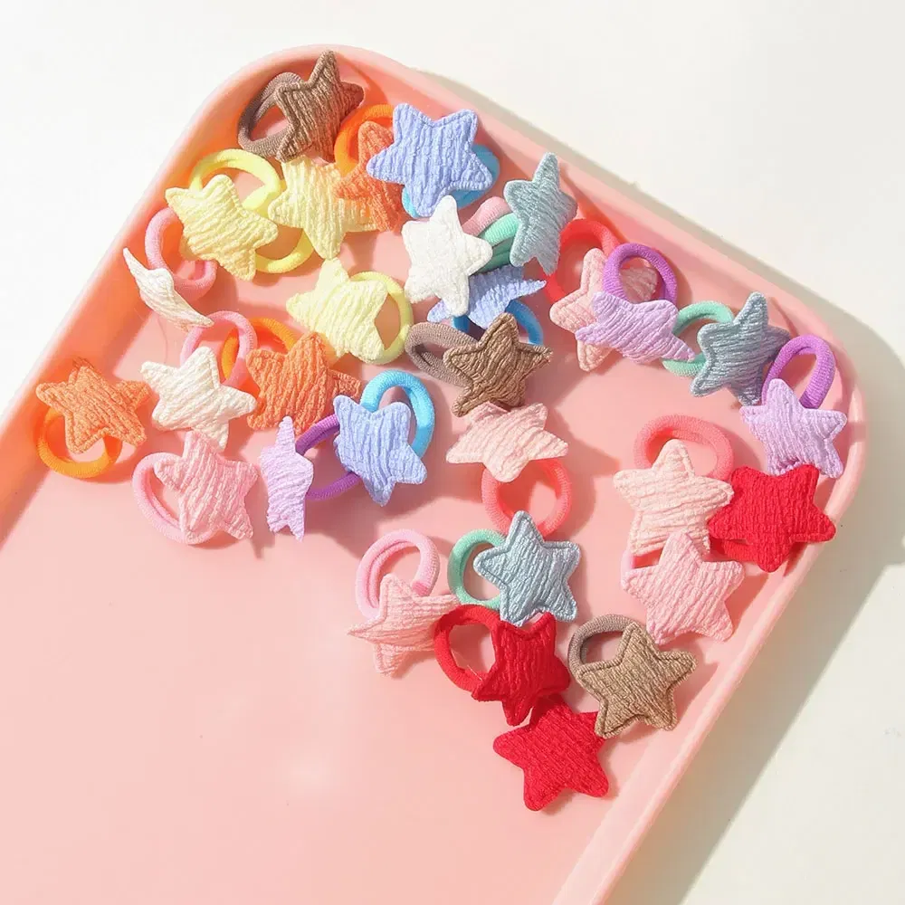 Color: SKY BLUE - 10/30Pcs Children Hairbands No Harm Hair Cartoon Towel Rope Ponytail Holder Kids Mini Rubber Band Headwear Girls Halloween Gift