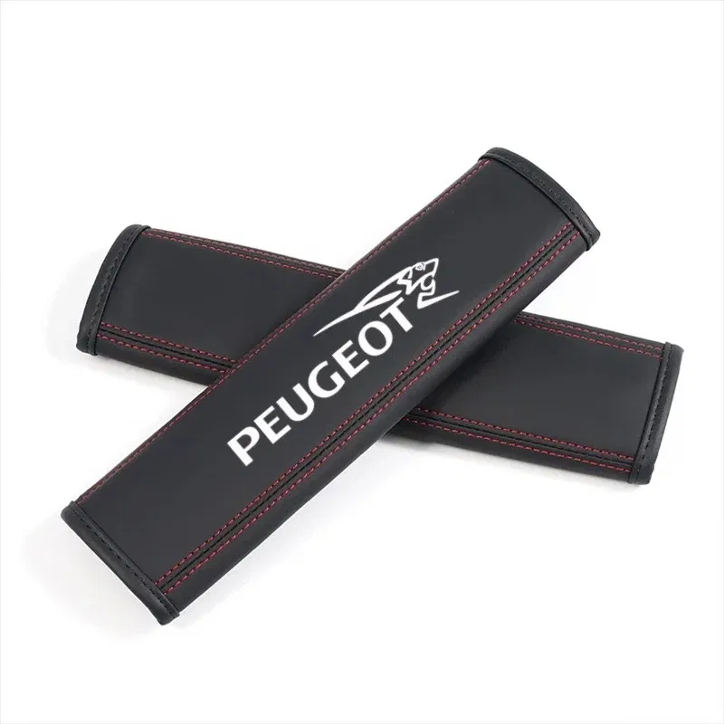 Color Name: SKY BLUE - 2Pcs Car Seat Belt Leather Safety Belt Shoulder Covers For Peugeot 206 307 308 3008 207 208 407 508 2008 5008 107 106 205 4008