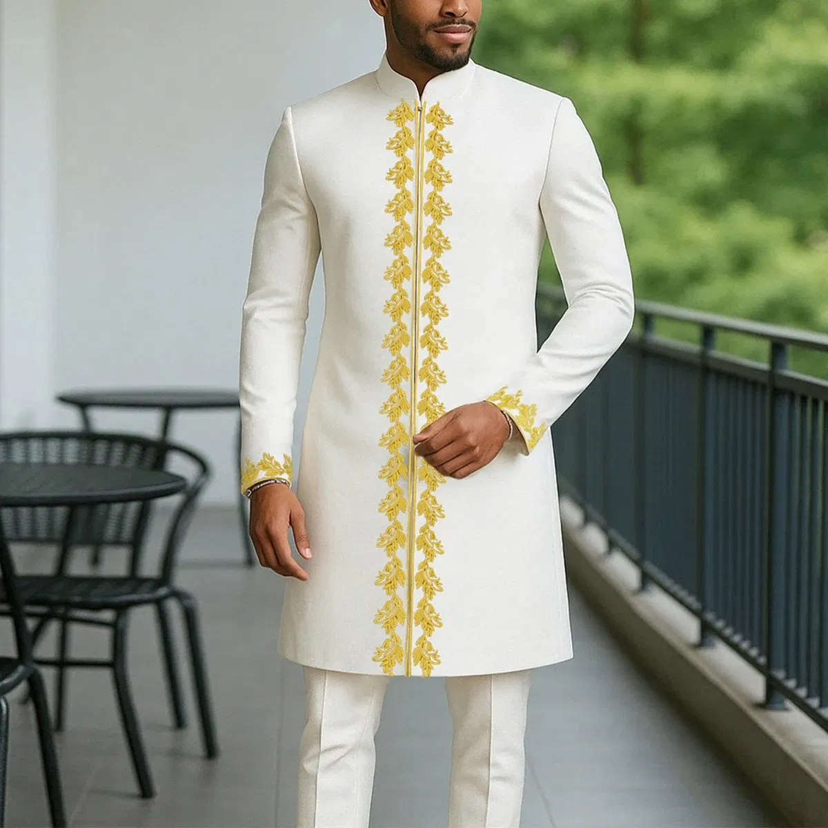 Color: Blue, Size: 4XL - New Men's Tenos Wedding 2-Piece Suit Waist Pants Shirt Solid Color Panel Long Sleeve Party African Ethnic Style Clothing (M-4XL)