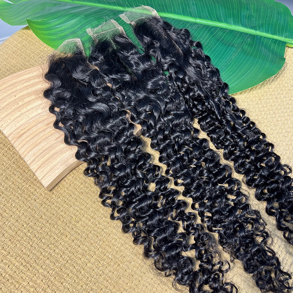 Stretched Length: 14inches - 2x6 HD Lace Closure Deep Curly 100% Human Hair Deep Parting Preplucked Bleached Knots Invisible Closure Natural Color For Women