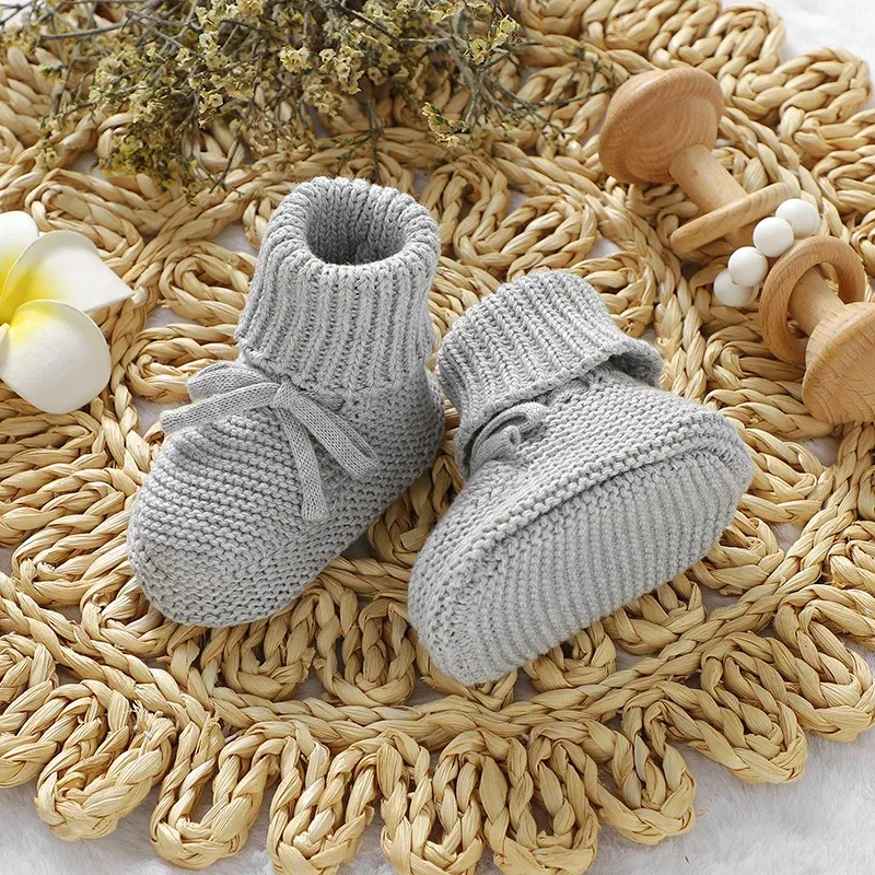 Color: Blue, Baby Age: 0-6 Months - Infant Baby Shoes Knit Cotton Boys Girl Boots Fashion Tie Solid Newborn Walk Bed Footwear Toddler Kid Clothing Accessories 0-18M