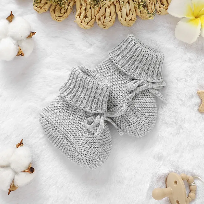 Color: Blue, Baby Age: 0-6 Months - Infant Baby Shoes Knit Cotton Boys Girl Boots Fashion Tie Solid Newborn Walk Bed Footwear Toddler Kid Clothing Accessories 0-18M
