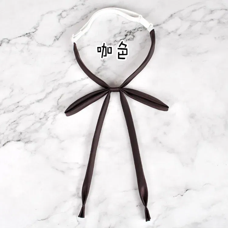 Color: Brown - JK Style Uniform Collar Bowties Female Student College Shirt Neck Ties Solid Color Red Black Bowknot Elegant Daily Neckwear Gift