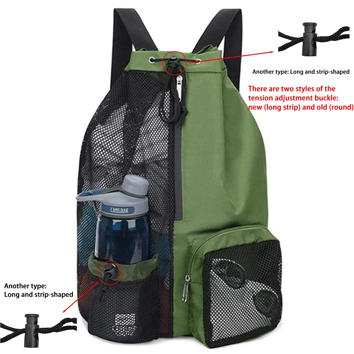 Color: green - Outdoor beach backpack, swimming bag, mesh perforated drawstring backpack with wet bag, gym yoga exercise storage bag, 1 set