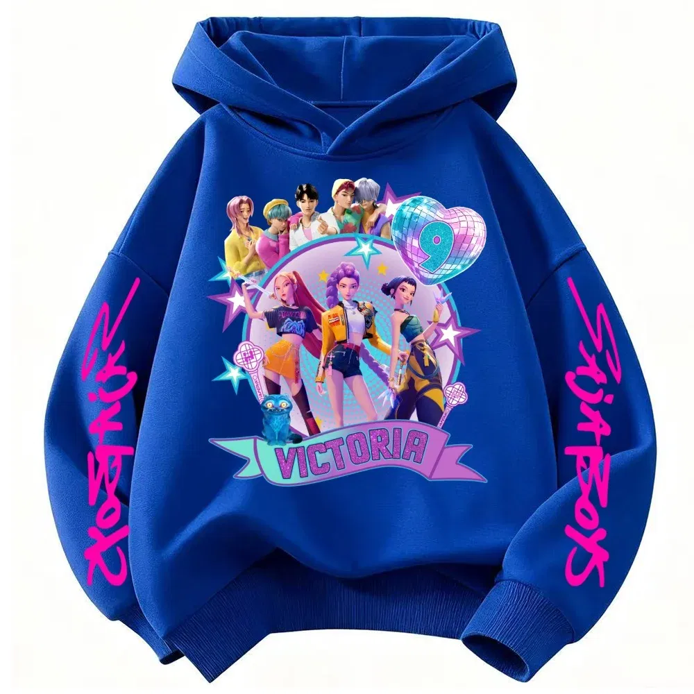 Color: black, Kid Size: 4 - Movie Kpop Demon Hunters Shining light ball Hoodie Men Women Cartoon Fashion Sweatshirt Male Casual boys&girls Pullover Hoodies
