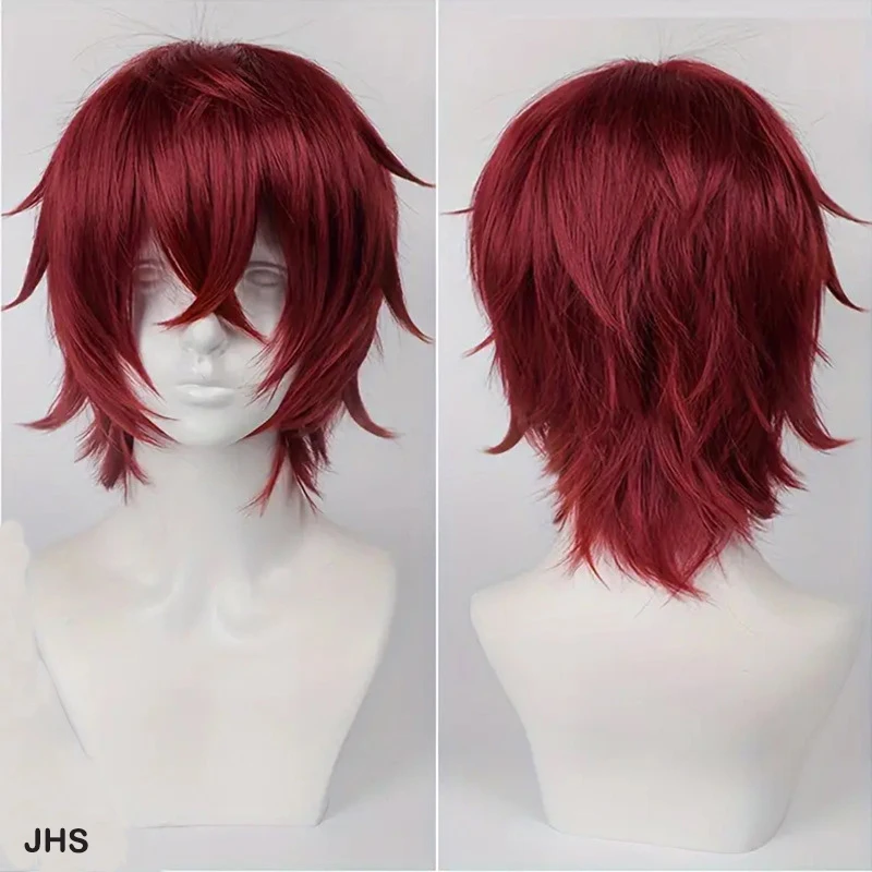 Color: Red, Stretched Length: 12inches - Unisex Short Bob Cosplay Wig with Bangs | Blonde Purple Gray Color | Halloween Party Lolita Costume Wig