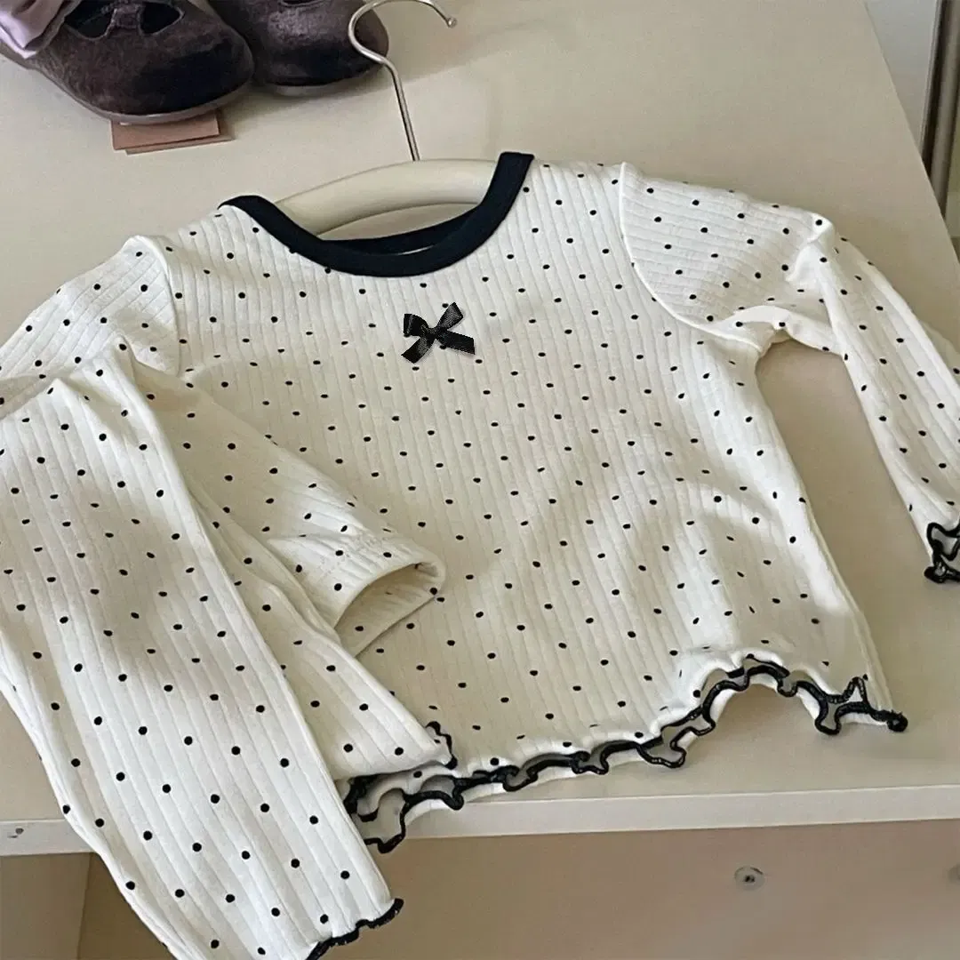 Color: Beige, Kid Size: 3T - Korean Girls' Loungewear Set - Dot Bow Pajamas & Soft Cotton Homewear | Fall Toddler Outfit Toddler Girl Clothes