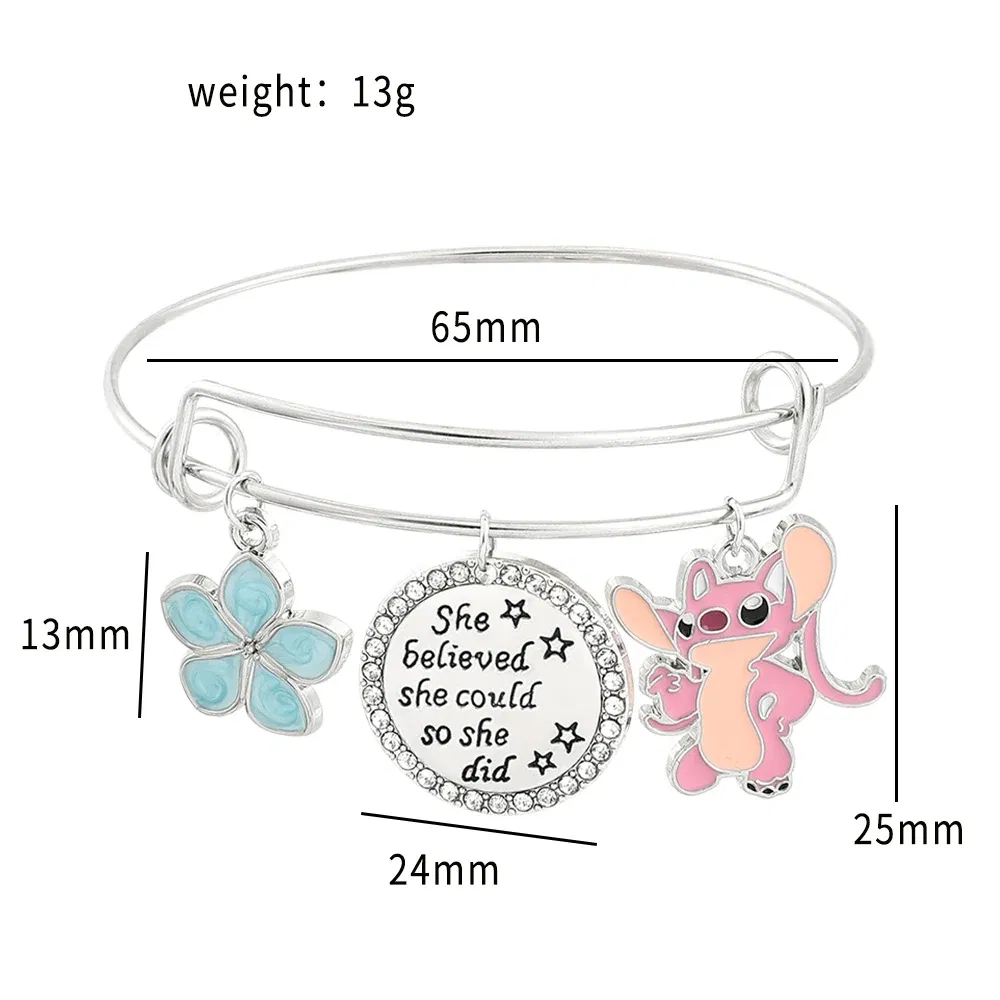 Metal Color: dark green, Ships From: CHINA - Disney Stitch Jewelry Cartoon Film Lilo & Stitch Pearl Bracelet for Women Cute Stitch Luxurious Charms Bangle for Girl Gifts