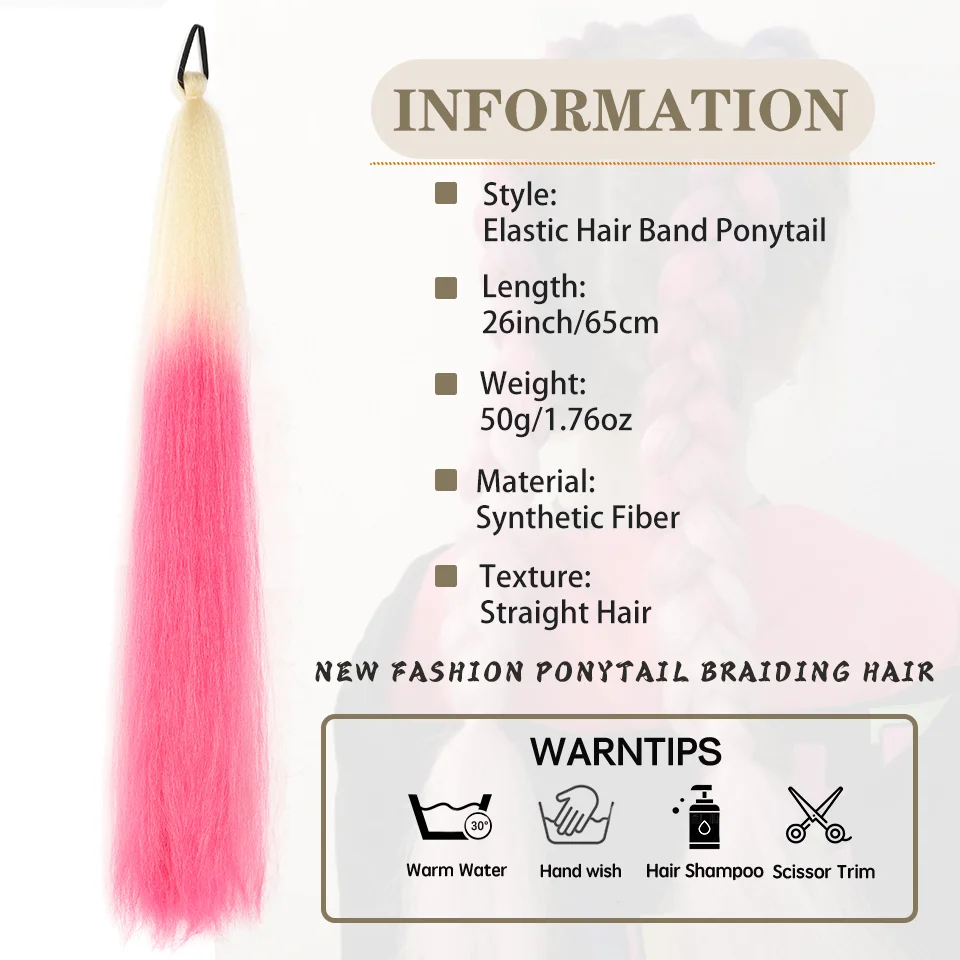 Color: P4/24, Stretched Length: 26inches - LUPU Synthetic Ponytail Extension with Elastic Tie Hair Band 26" Long Straight Colored Braiding Ponytail Ombre Pink Purple Blue