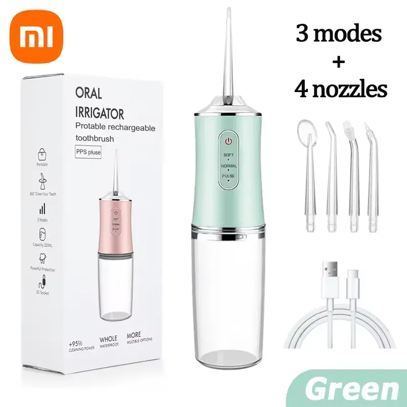Color: Yellow - Xiaomi Intelligent Pulse Dental Floss Portable Cleaning 3 Modes Waterproof Rechargeable Dental Cleaner With 4 Nozzles Clean Gums