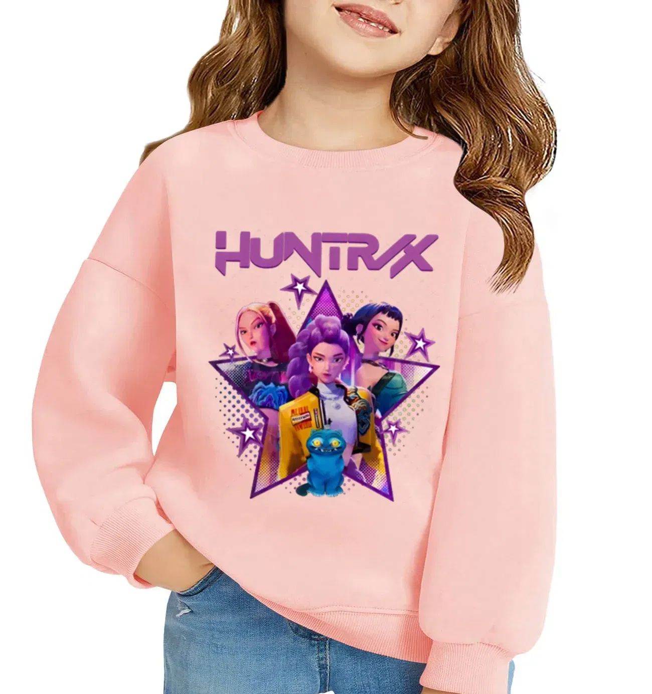 Color: Gold, Kid Size: 2T - KPop Demon Hunters Huntrix Sweatshirts Kids Clothes Long Sleeve Autumn Pullover Boys Girls Hoodies Children Casual O-Neck Tops