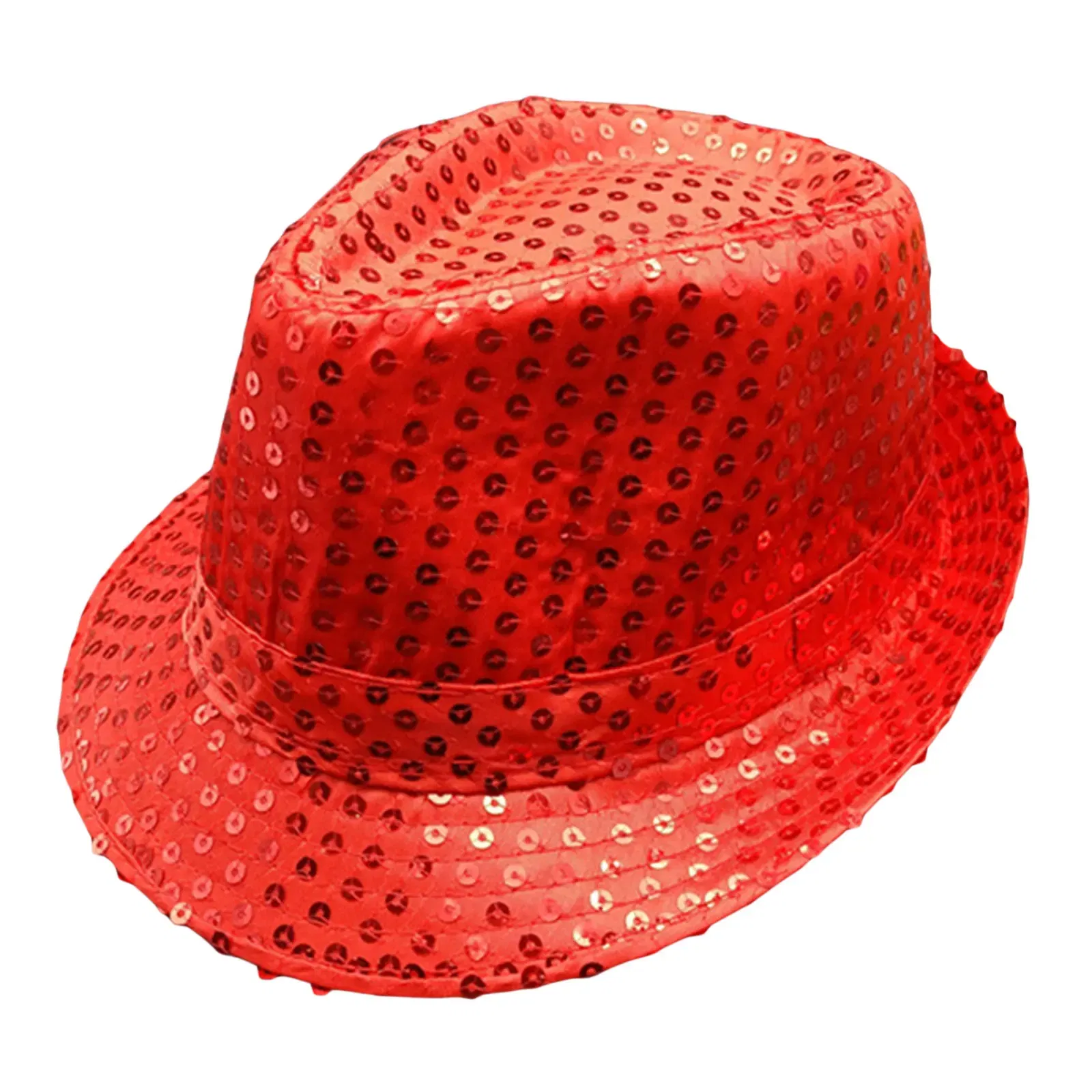 Color: Red - 12 Colors Men's Women's Jazz Hat Sequins Retro Disco Funky Glitter Costume Unisex Novelty Christmas Party Prop Charming Hat