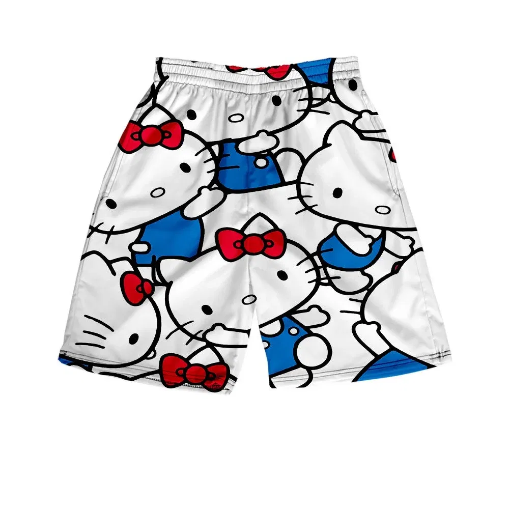 Color: Beige, Kid Size: 2T - Hello Kitty Summer Boy Girls Loose Shorts Versatile Trendy Slimmer Look Ins Casual Cropped Pants