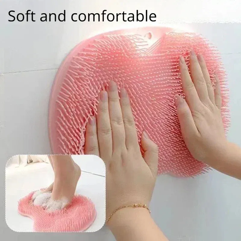 Color: Yellow - Non-slip Shower Mat Silicone Massage Wash Foot Pad Bath Massage Brush Pad Bathroom Rub Back Brush with Sucker Cleaning Tools