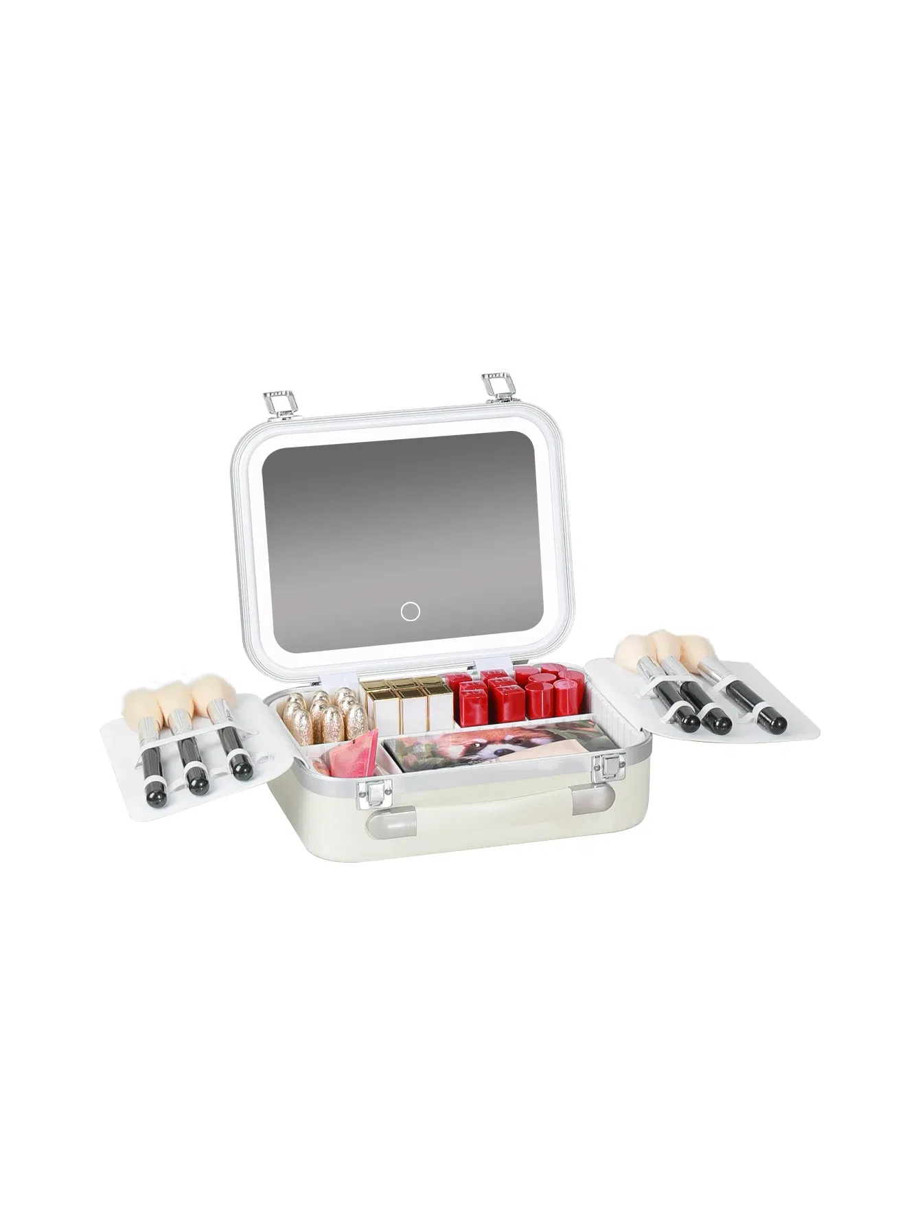 Color: Pink - Women Skin Care Travel Storage Box Fashion Portable Makeup Bags Large Capacity Cosmetic Case with LED Mirror