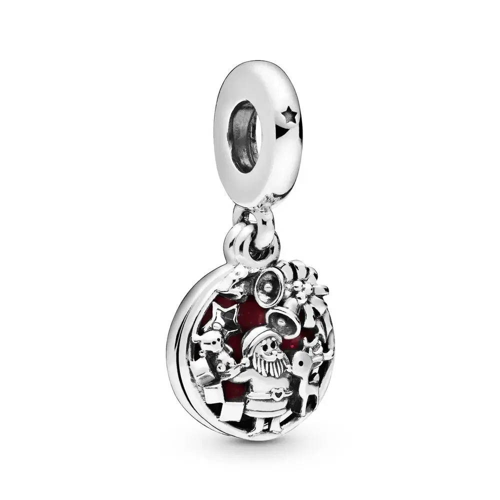 Gem Color: CYAN - Pure Silver 925 Christmas Charm Fit DIY Pandora Bracelet Christmas Gift