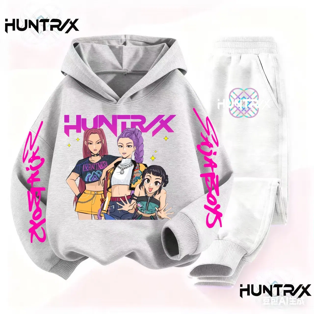 Color: WHITE, Kid Size: 3T - 3-14Y Kpop Demon Hunters Hoodie Set Boys Girls Kids Autumn Sportswear Daily Clothes 2025
