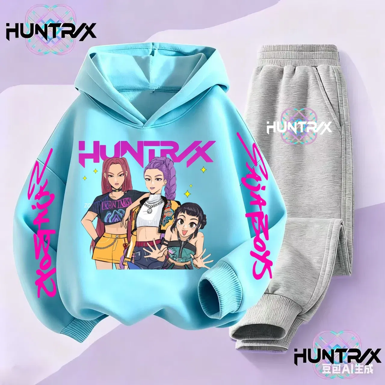 Color: WHITE, Kid Size: 3T - 3-14Y Kpop Demon Hunters Hoodie Set Boys Girls Kids Autumn Sportswear Daily Clothes 2025