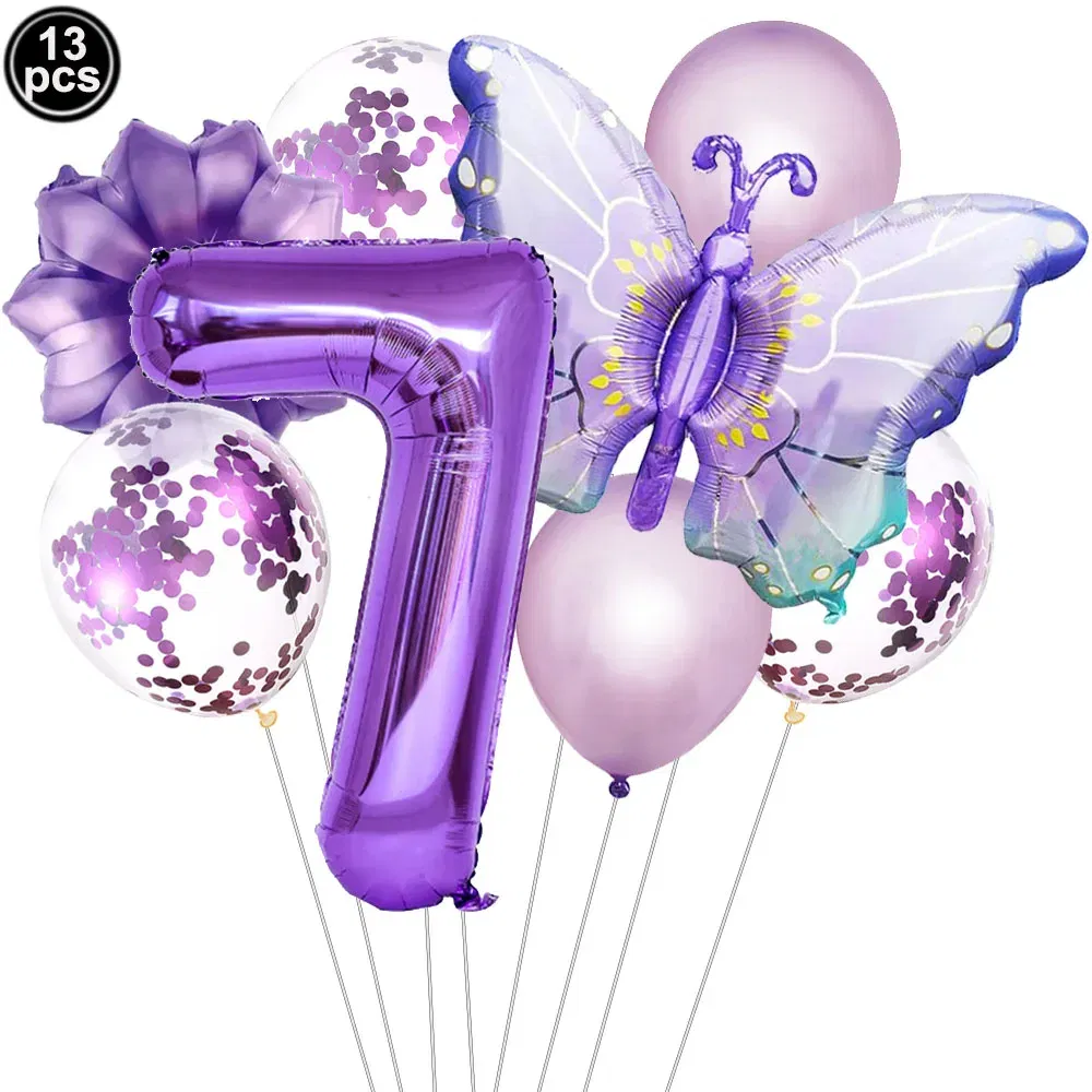 Color: Clear - Butterfly Balloon Set 32/40inch Number Balloon Princess Garden Decoration Girl Fairy Birthday Party Balloon