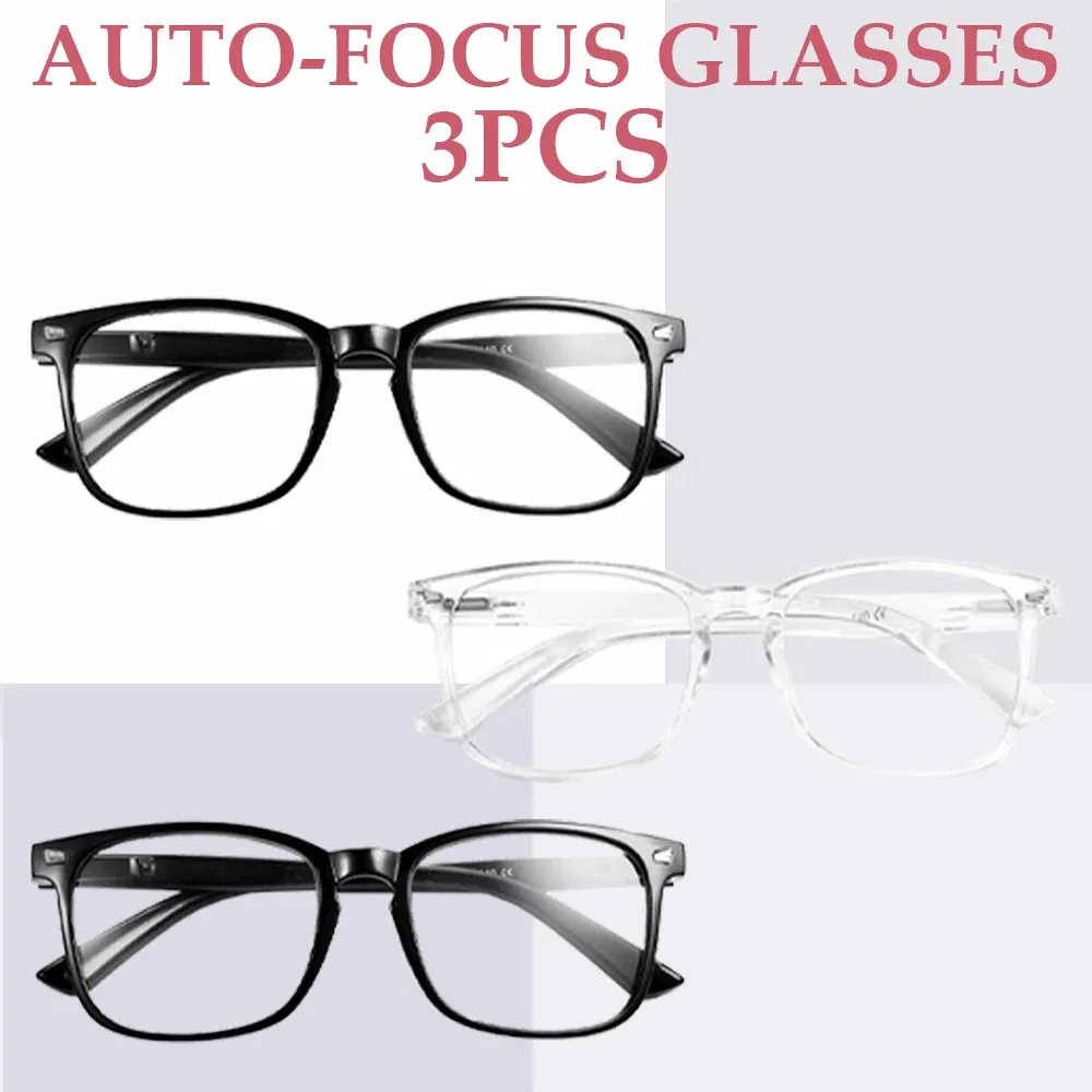Frame Color: black - 1/2/3/4/5PCS VOPHA Auto-Focus Reading Glasses Lightweight PC Frame, Unisex Design | Ideal for Computer Use & Perfect Gift Choice